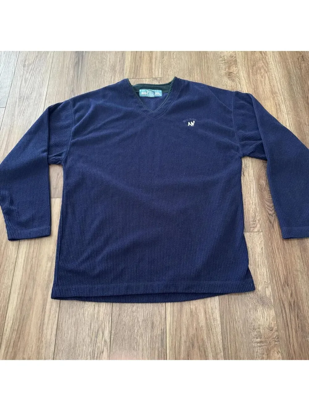 Vtg 90s Big Dogs Navy Blue Ribbed V-Neck Pullover Large